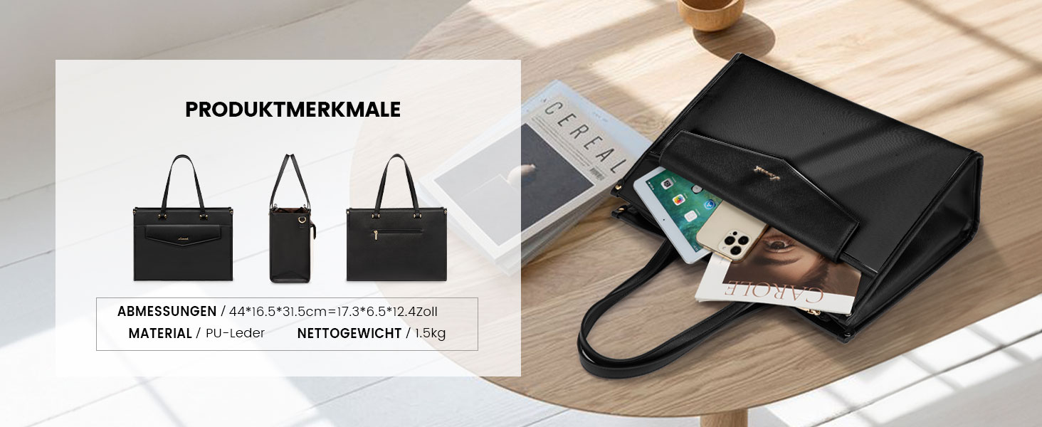 Сумка для ноутбука LOVEVOOK жіноча водонепроникна, сумка для роботи та навчання, бізнес-портфель, 17.3 дюйми, чорний/бежевий/коричневий