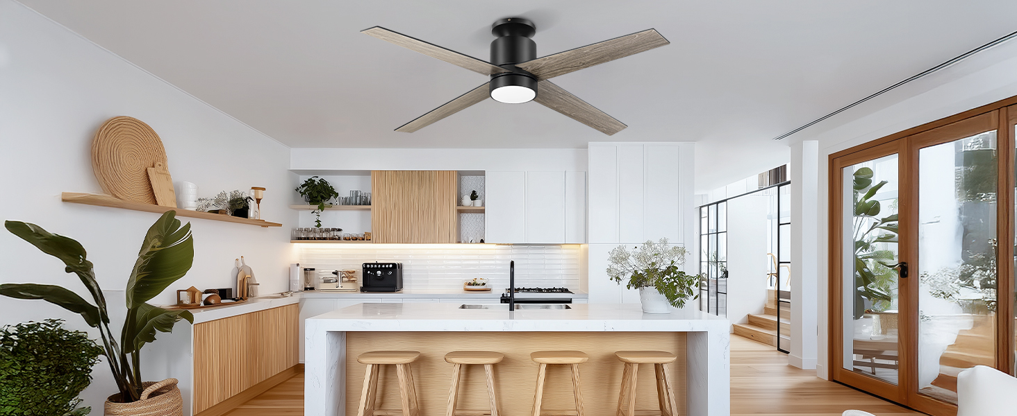 Стеляний вентилятор Ohniyou з підсвіткою та пультом керування – 96,5 см (38 дюймів). Тихий, регульований, для спальні, тераси, внутрішнього/зовнішнього використання (Чорний, сучасний)