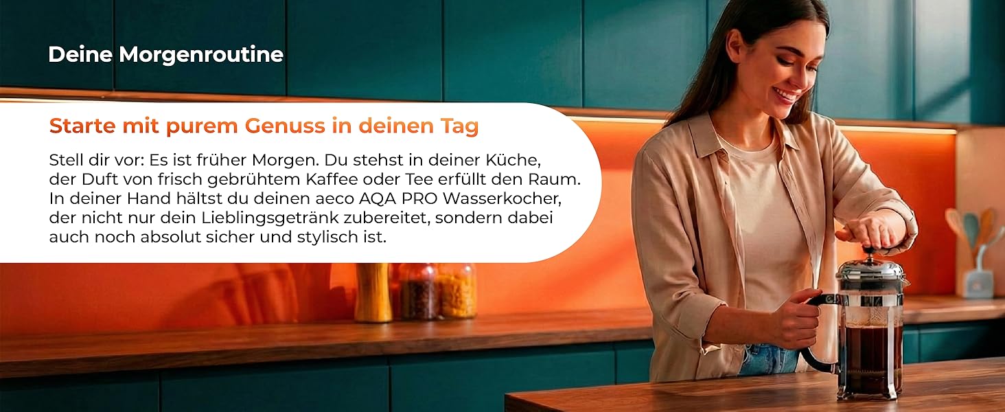 Електричний чайник Aeco AQA NEO з нержавіючої сталі, 1.7 л, 2150 Вт, без BPA, фільтр від накипу, бездротовий, CoolTouch, шампань сріблястий