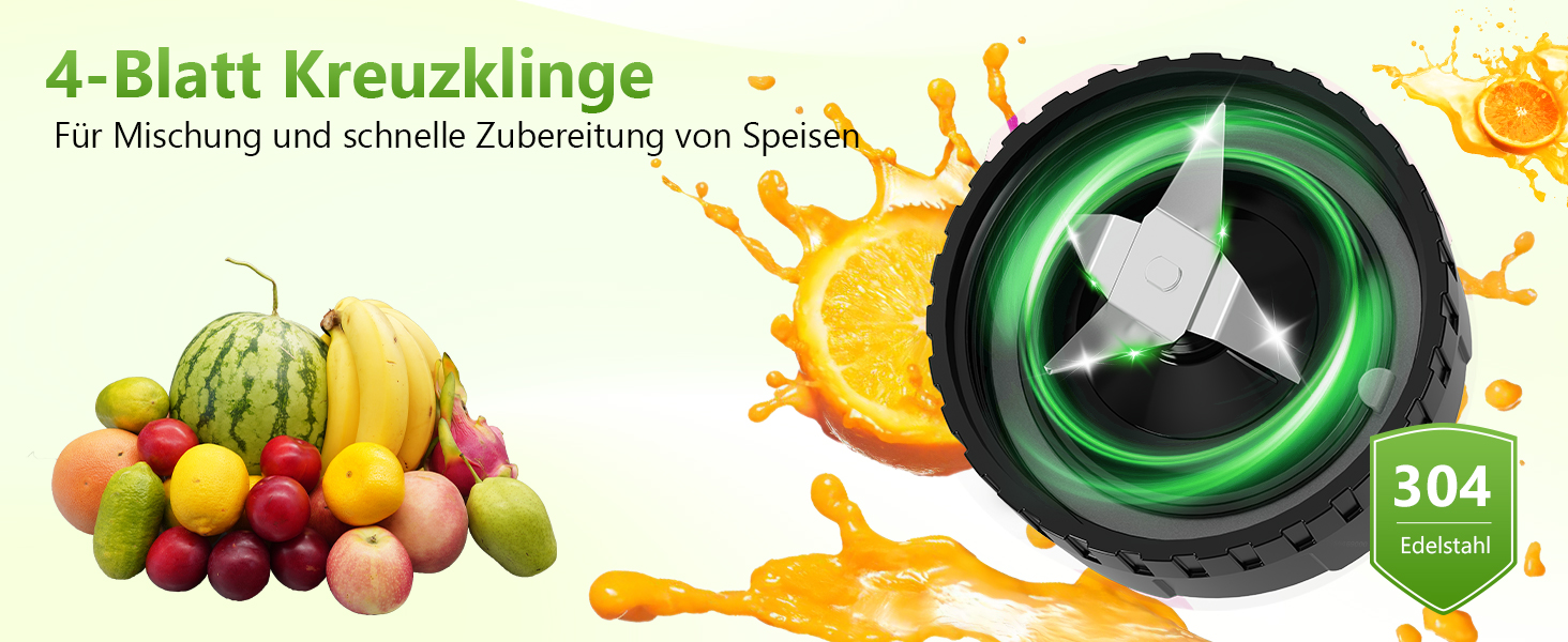 Міні-блендер Standmixer 500W з 2 пляшками Tritan, 4-лопатевий, для шейків та смузі, з нержавіючої сталі, портативний