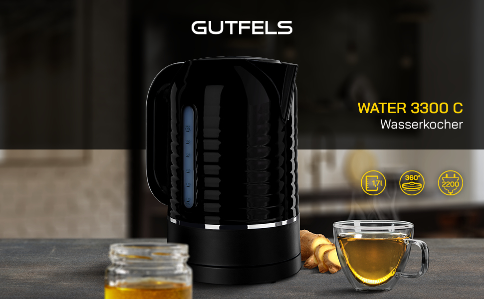 Електричний чайник WATER 3300 C, 1,7 л, 2200 Вт, антинакип, захист від перегріву, чорний