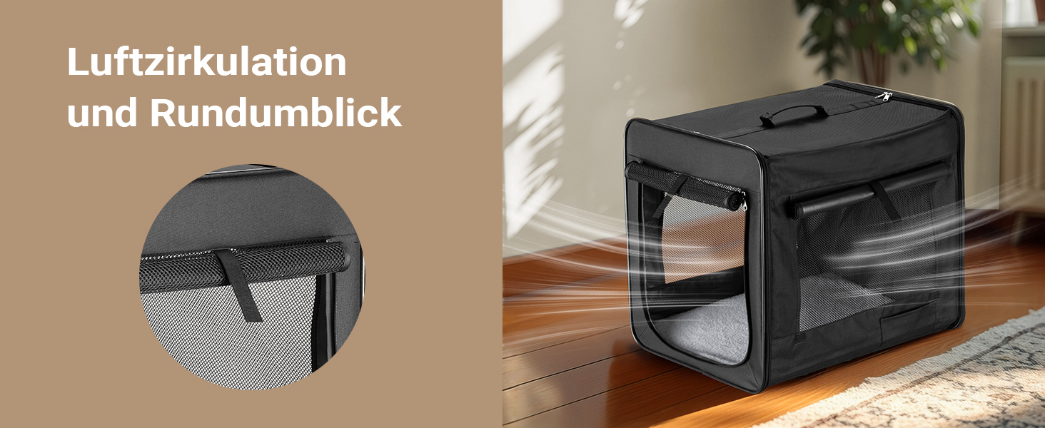 Транспортна переноска для собак та котів Wiltec, чорна, 58x46x53 см, складна, з подушкою