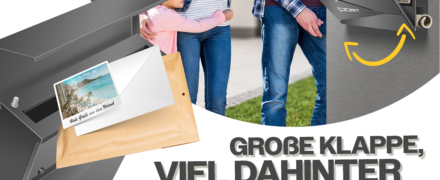 Поштовий ящик KESSER з газетницею, нержавіюча сталь, сріблясто-антрацитовий, з 2 ключами, настінний, з м'яким закриттям кришки, з кріпленням