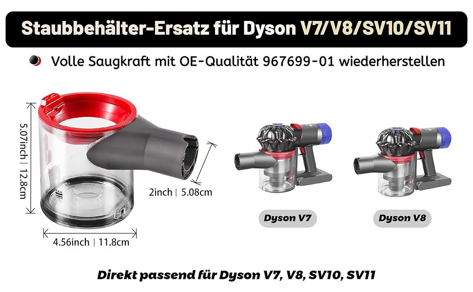 Покращений контейнер для пилу для пилососів Dyson V7 V8 SV10 SV11 (Animal, Absolute, Fluffy), запчастина №967699-01, прозорий міцний пилозбірник