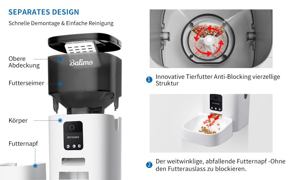 Автомат годування котів Balimo з HD 1080P відео, Wi-Fi, APP-керування та нічне бачення, 4L, нержавійна чаша, 8 прийомів їжі на день, білий