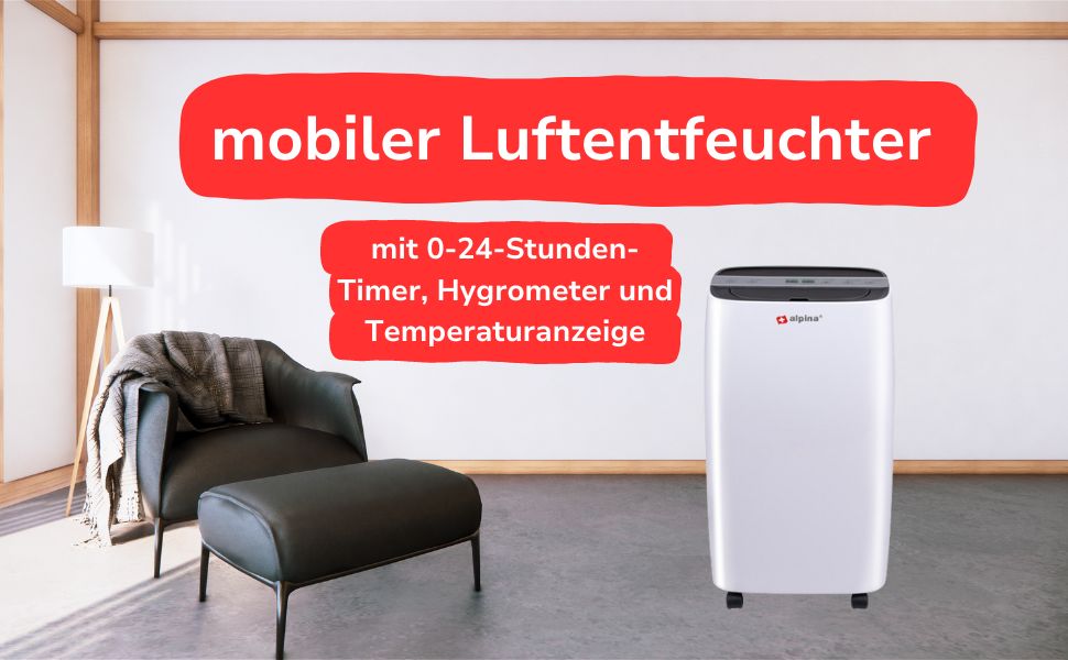 Електричний осушувач повітря Alpina для підвалу та кімнат до 20 м² – 220W з дисплеєм