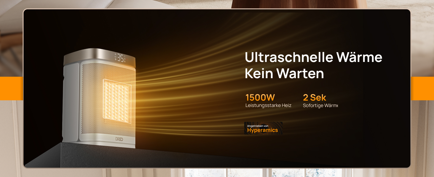 Електрична керамічна теплова гармата DREO 318, 1500 Вт з термостатом, захистом від перегріву та нахилу, таймером та дитячим замком