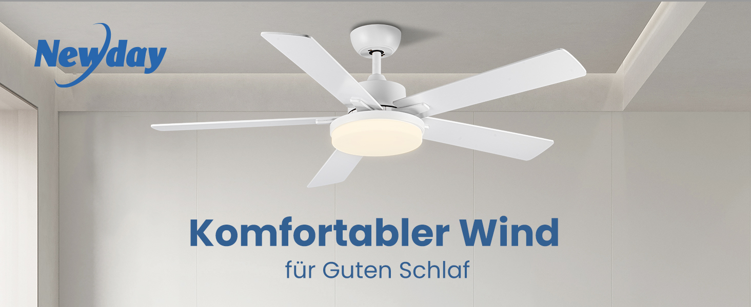 Стеляний вентилятор Newday 153 см з підсвіткою та пультом керування, 5 лопатей, DC мотор, реверс, пам'ять, регулювання яскравості (білий)