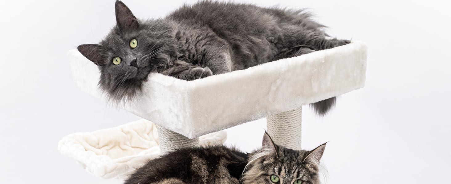 Котячий комплекс Petrebels Cleopatra, 134 см, з лежаком та котячою печерою, діаметр стовпів 9 см, бежевий/кремовий