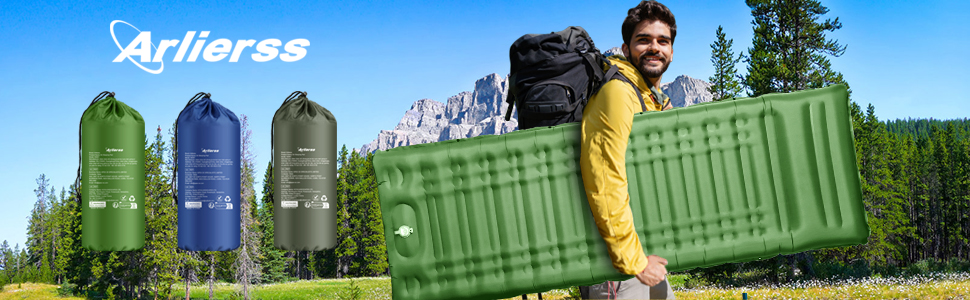 Надувний матрац Isomatte 12 см для кемпінгу з насосом та подушкою, зелений. Анти-розривний, портативний, для туризму, подорожей, пляжу