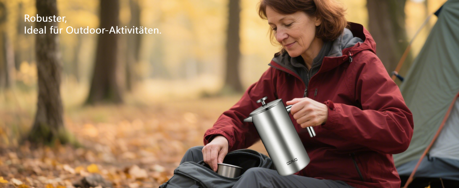 Френч-прес для кави 1L з нержавіючої сталі, термоізольований, з подвійними стінками та 5 фільтрами