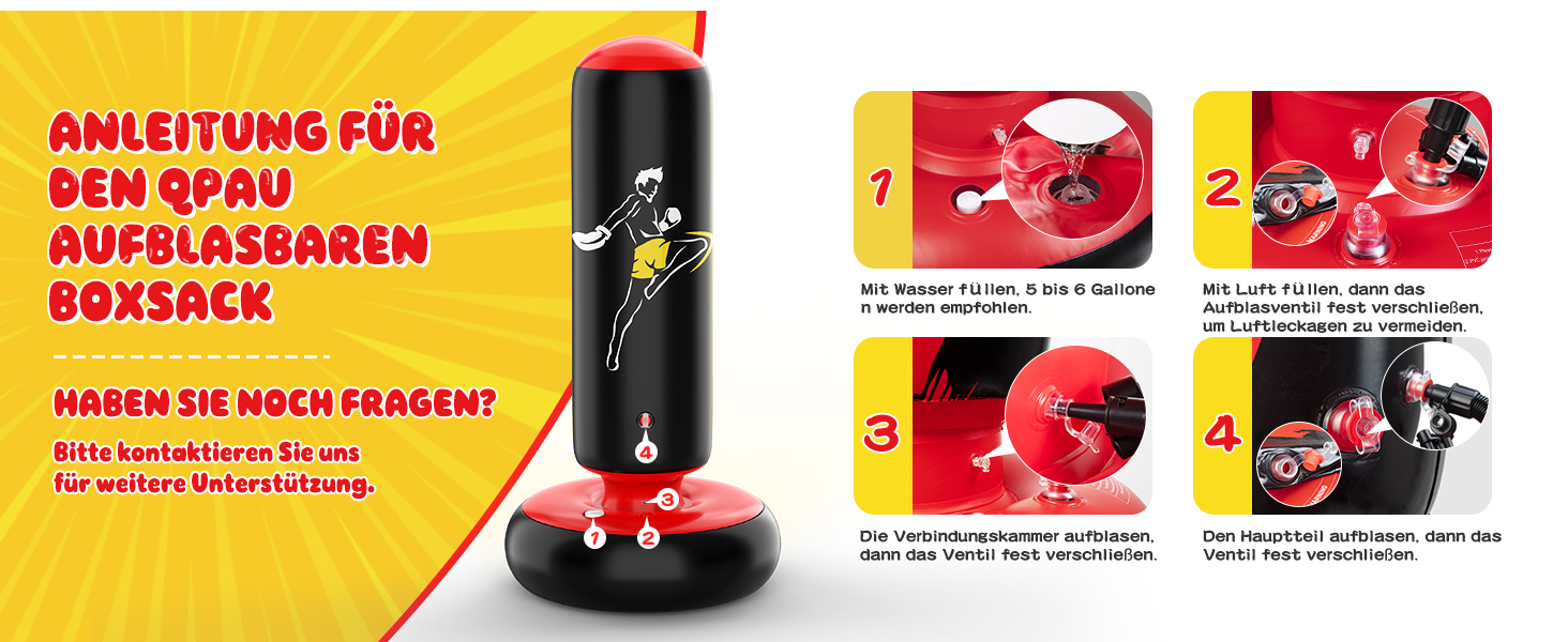 Дитячий боксерський мішок QPAU з рукавичками, надувний, 168 см, для хлопчиків та дівчаток 6-12 років, блакитний