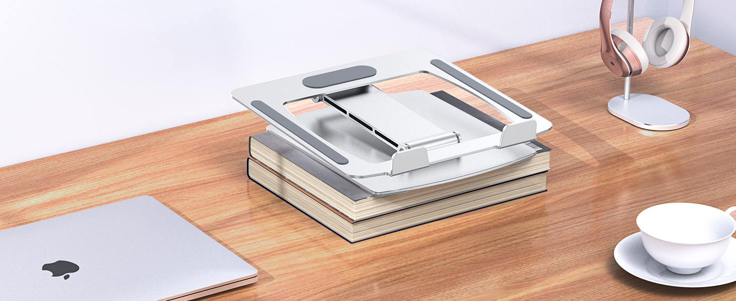 Підставка для ноутбука Glangeh, регульована по висоті, ергономічна, портативна, для столу, складана, з алюмінію, сумісна з MacBook Air/Pro (10–16 дюймів), срібна