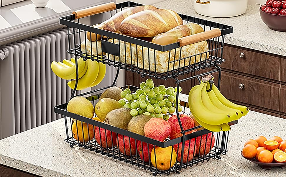Настільний органайзер для фруктів та овочів 2 яруси (Чорний)