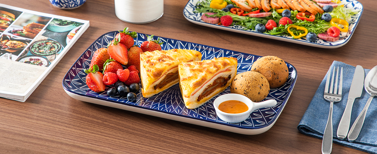 Набір сервіровочних тарілок Vancasso SELENE (3 шт.) - блакитно-білий сервіз для закусок, буфетів та святкового столу