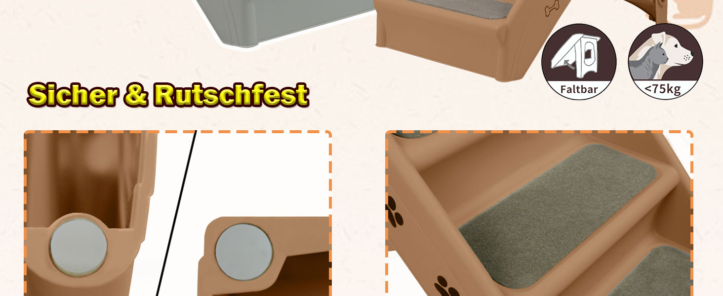 Сходинка для собак та котів SUBTLETY: розкладні сходи з 4 антиковзними сходинками, до 75 кг (колір: коричневий)