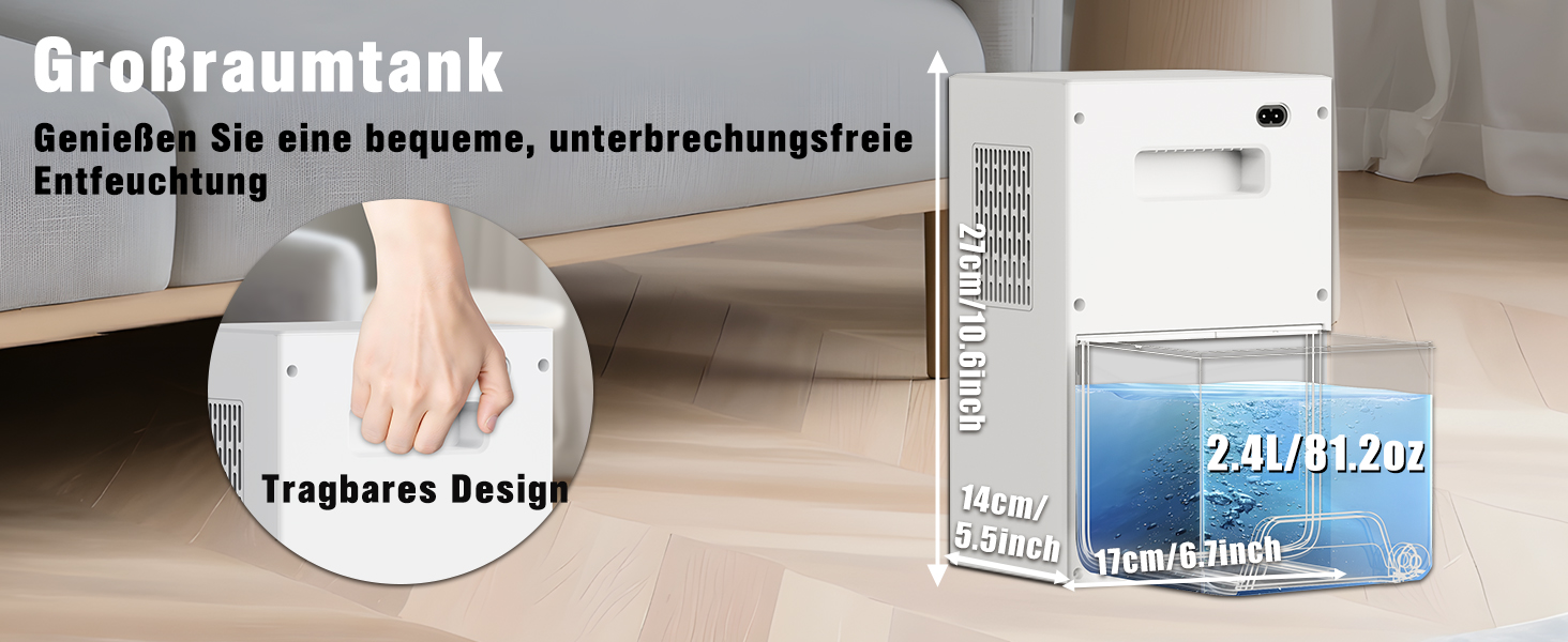 Електричний осушувач повітря 2400 мл з автоматичним відтаванням, 10 кольорів підсвічування, таймер 8/12/24 год, портативний для ванної, спальні, кухні, шафи (новий білий)