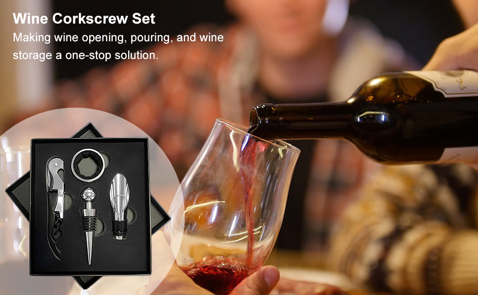 Набір сомельє: штопор, пробка, виливка, кришки для пляшок - 4 в 1