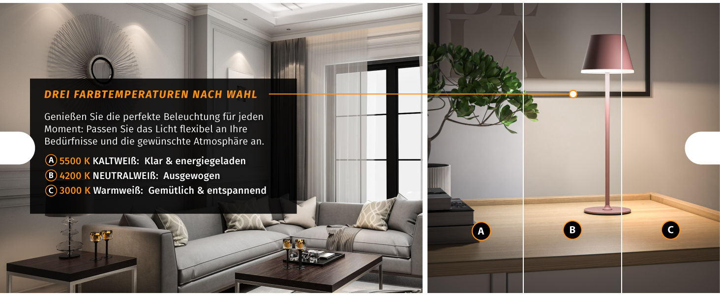 LED настільна лампа CSL з акумулятором - бездротова, сенсорна, диммування, 3 кольори світла, метал, великий акумулятор, для дому та вулиці