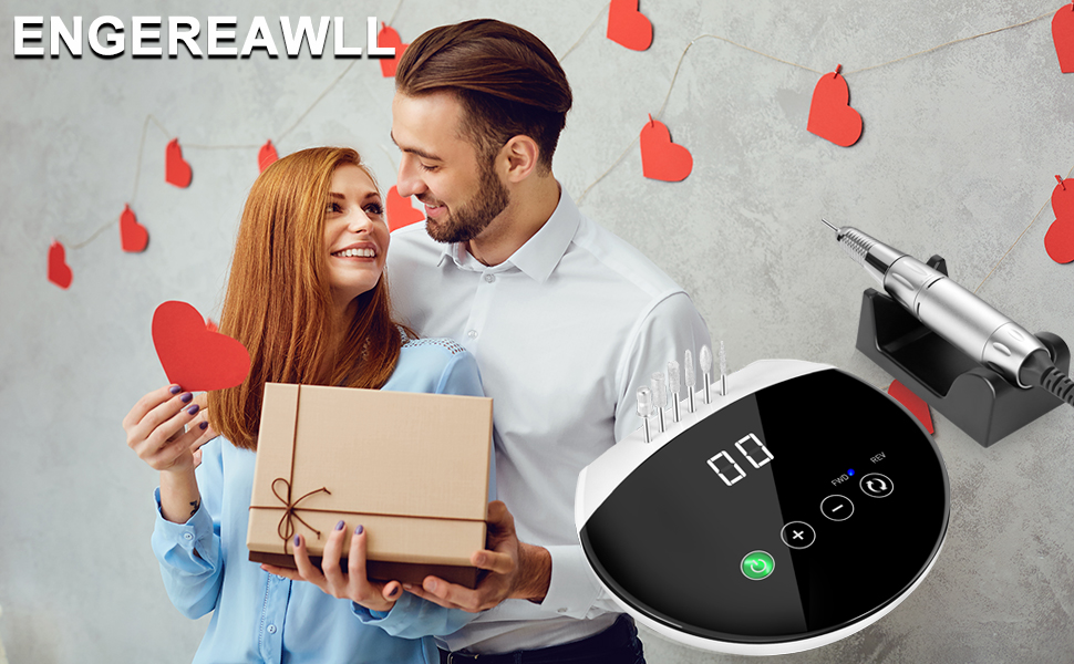 Електрична нігтьова фрезер ENGERWALL для гель-лаку, 35000 об/хв з LCD екраном та сенсорними кнопками. Професійний набір для манікюру та педикюру, догляд за нігтями, дизайн нігтів. Професійний, з підключенням.