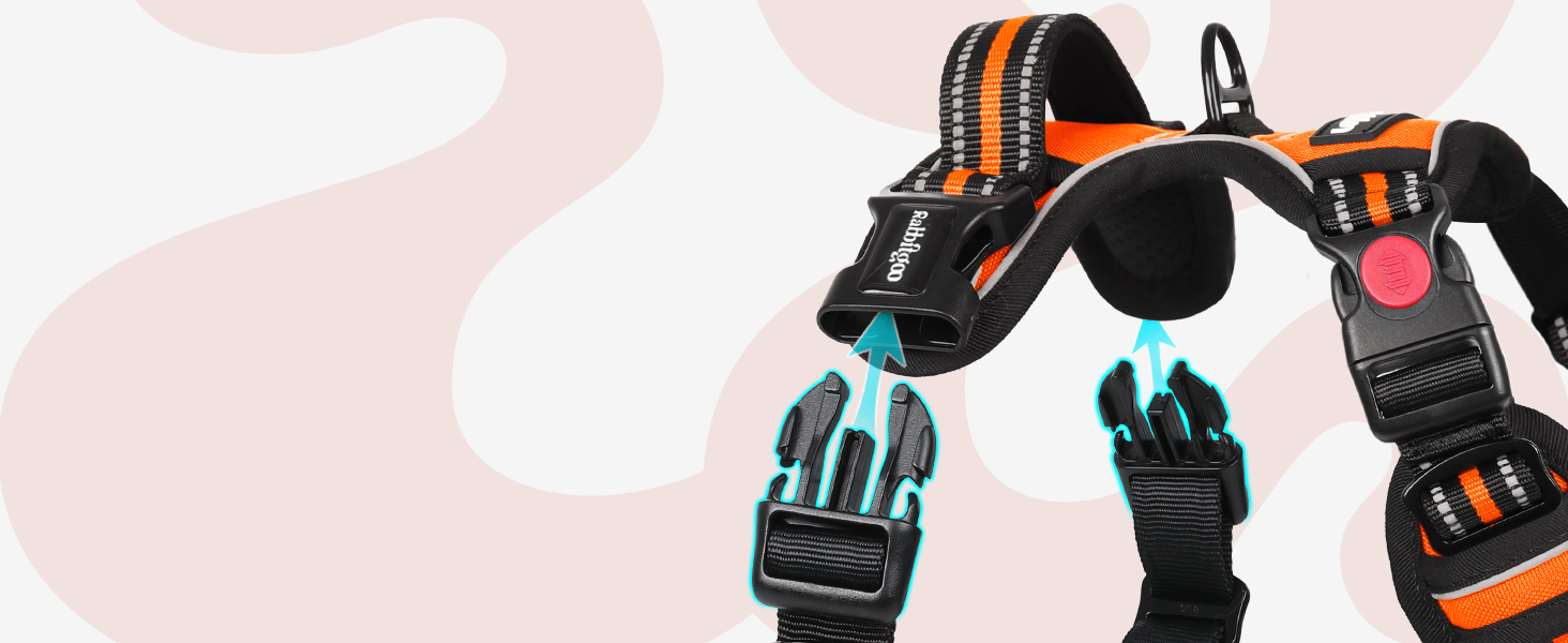 Нашийник для собак Rabbitgoo великих порід, регульований, анти-тяга, з ручкою, м'який, світловідбиваючий, помаранчевий, L (1 шт.)