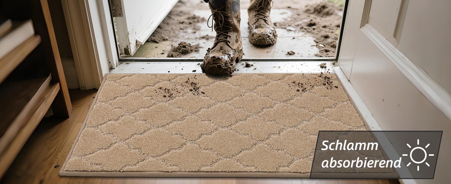 Килимок для входу COSY HOMEER 50x80 см, бежевий, вологозахисний, антиковзкий, машинне прання, для дому, кухні, коридору