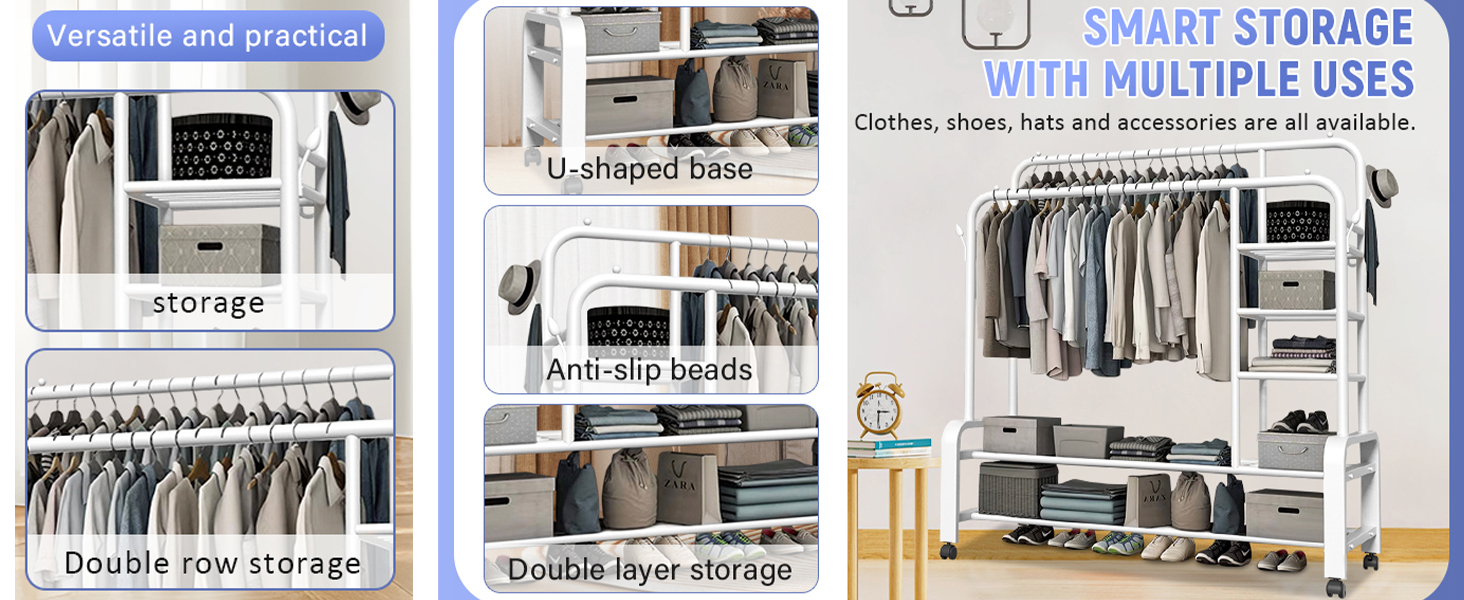 Легкий металевий вішак для одягу на коліщатках (білий)