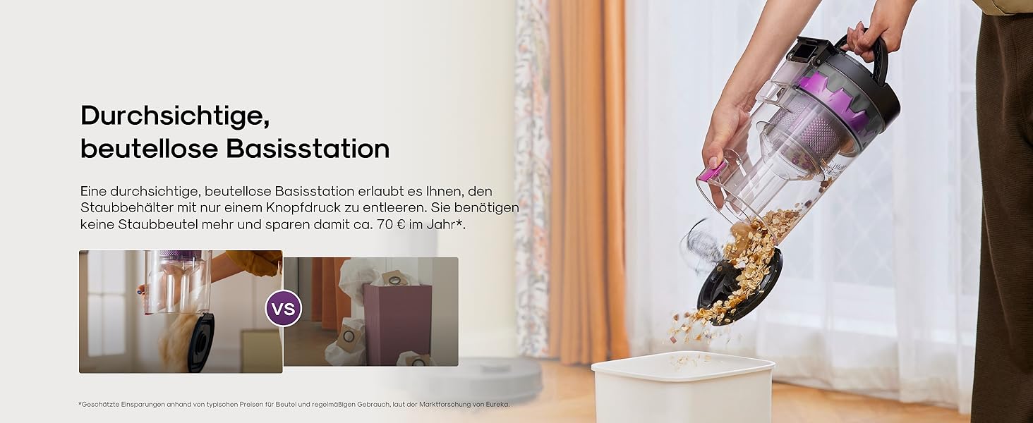 Робот-пилосос Eureka E20 Evo Plus з функцією миття та автопорожненням, 10000 Па, для твердих підлог та килимів, білий (чорний)