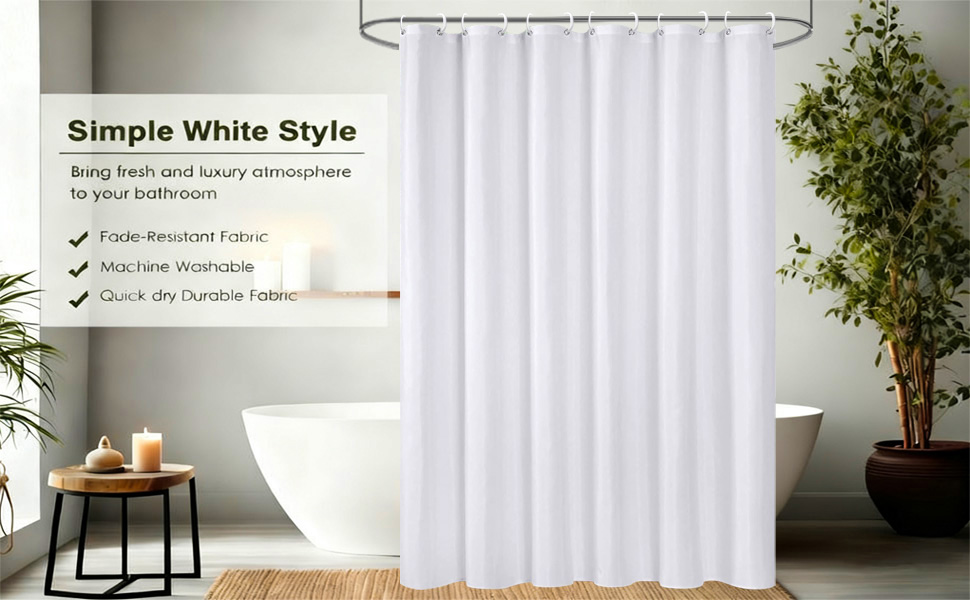 Штора для ванної кімнати біла 180x200 см, текстильна, водовідштовхувальна, антигрибкова, з кільцями - якісна штора для душу