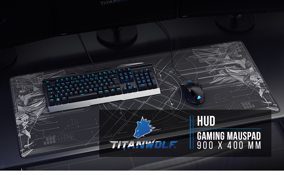 Ігровий килимок для миші TITANWOLF XXL Speed Gaming Mousepad, 900 x 400 мм, великий килимок на стіл для підвищення точності та швидкості