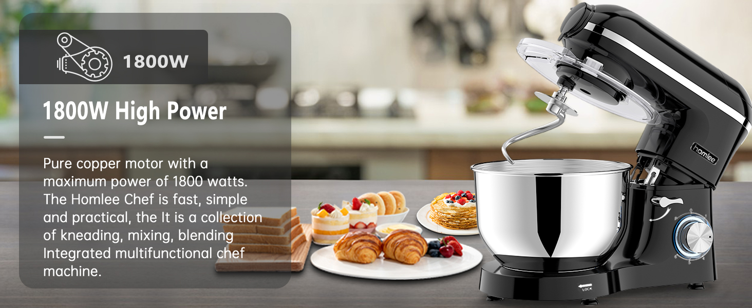 Homlee 3-in-1 Kitchen Machine with 1800W Power - Food Processor, Mixer, Meat Grinder & Juicer with 5.5L Stainless Steel Bowl