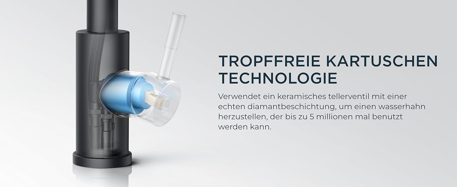 Кран кухонний FORIOUS з висувною лійкою, 360° обертання, 2 режими, матовий чорний