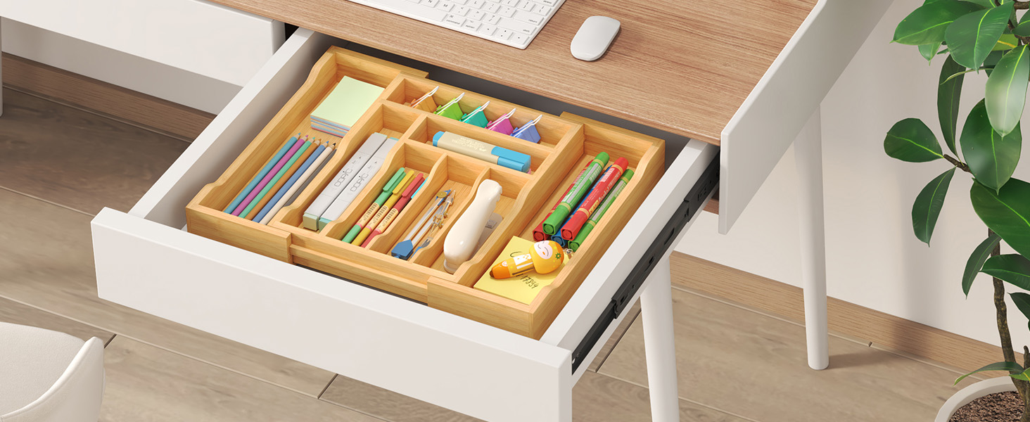 Органайзер для столових приборів Lifewit в шухляду, бамбуковий, 33x25-42x47 см, висувний лоток для ложок, виделок, ножів