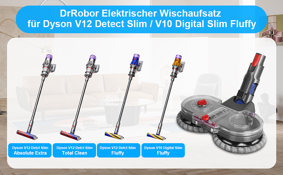 Електричний насадка для миття підлоги DrRobor для Dyson V12 Detect Slim, знімний бак для води та 12 змінних моп-насадок
