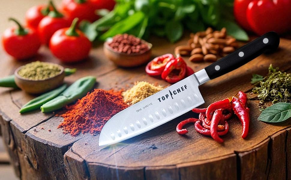 Преміум ніж Сантоку для кухні: ніж для м'яса, овочів, фруктів та суші з нержавіючої сталі, 17.1 см