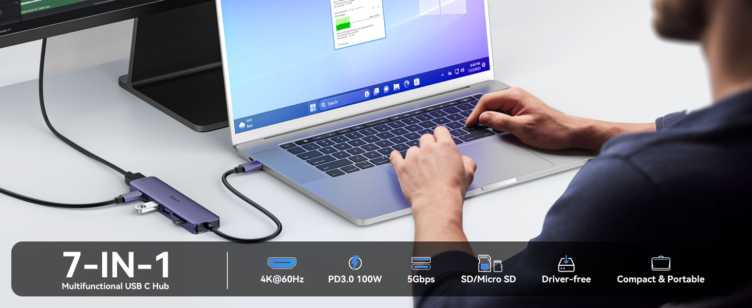 MOKiN USB-C хаб 6-в-1 з HDMI 4K, 2xUSB 3.0, USB 2.0, SD/MicroSD, для MacBook, XPS та інших пристроїв (фіолетовий)
