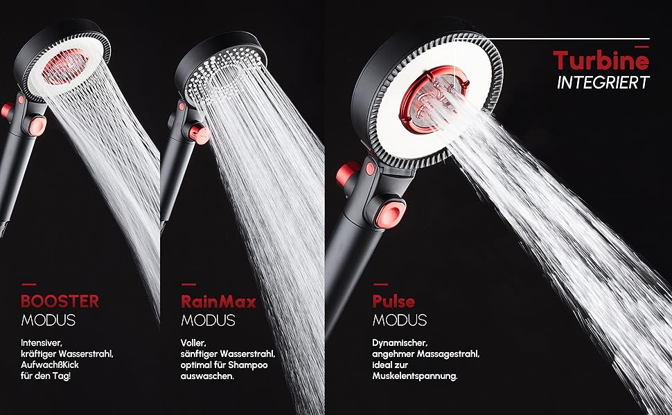 senstil® Premium Showerhead with Hose | Up to 60% Water-Saving Handheld Shower | 3 Spray Modes | SPA, Rain Shower, Booster | Optimal Water Pressure, Smart-Stop Button Saves Water & Energy (White) (Black Max)