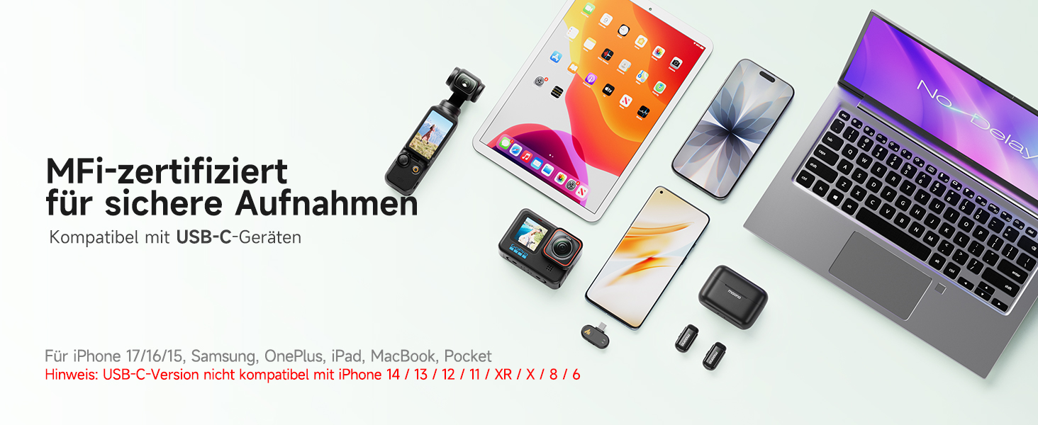 Мікрофон MAONO Wave T1 Mini USB-C: бездротовий, для iPhone/Android, з шумозаглушенням, для YouTube, Vlog, запису звуку