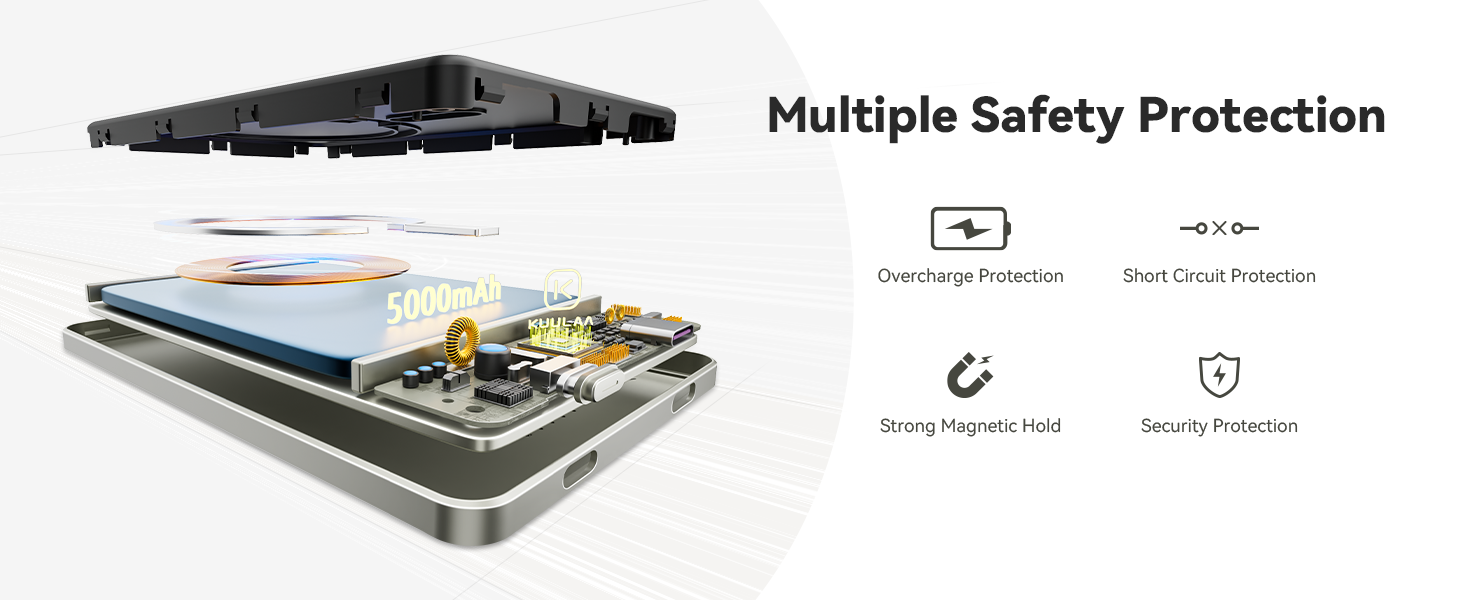 Powerbank Kuulaa Magsafe 5000mAh PD 20W: Тонкий магнітний павербанк для iPhone 15/14/13/12, Titanium