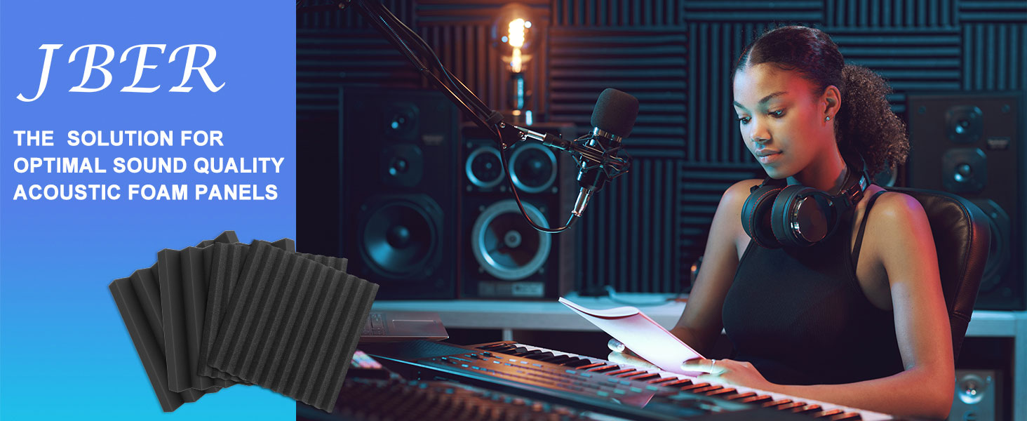 Акустичний поролон JBER, звукопоглинаючі пірамідні панелі для студії, вогнестійкі шумоізоляційні плити (48 шт, 30x30x2.5 см, чорний, без клею)