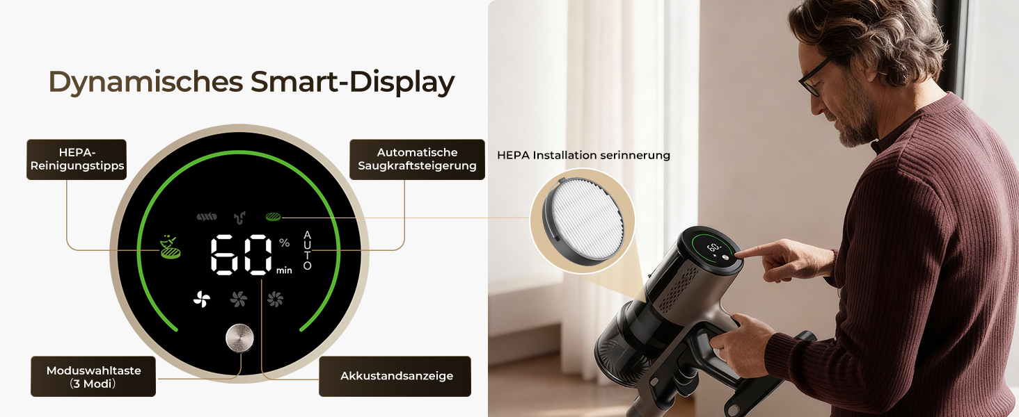 Бездротовий пилосос Proscenic P20 з функцією миття, 70KPa, 70 хв, 680W, самостійна док-станція, фільтр 6 шарів, 1,5л, для килимів та шерсті домашніх тварин, Aurum Black