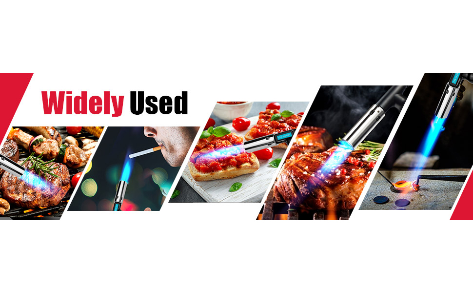 Кулінарний пальник-газовий обпалювач ibforcty, багаторазовий кухонний пальник з регулюванням полум'я та замком безпеки для десертів, крем-брюле та BBQ, чорний