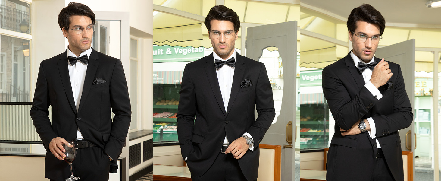 HISDERN Чоловіча краватка-метелик з кишеньковим хустинкою, комплект. Краватка-метелик для чоловіків у горошок/з принтом тварин, для весілля, вечірки, темно-синій/білка