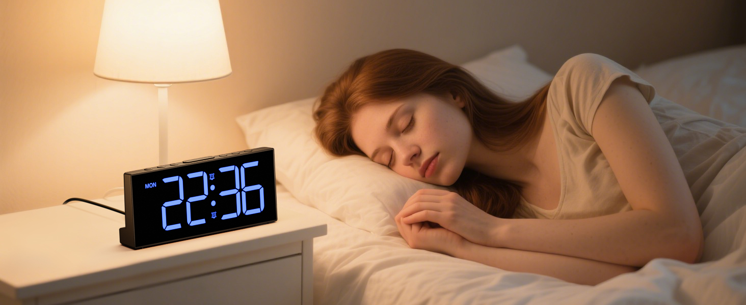Цифровий будильник LATEC з двома сигналами, функцією Snooze, 4 рівнями яскравості та USB-портом для зарядки, чорний