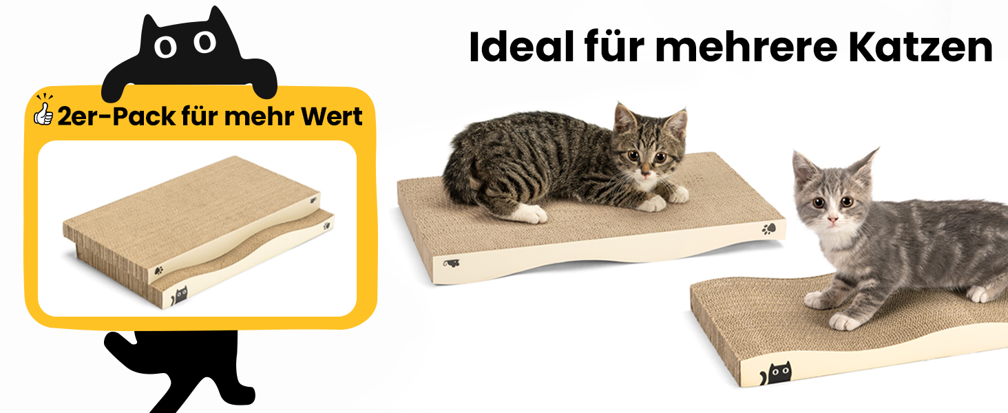 Кігтеточка для котів з коробкою та 4 змінними шарами з картону - велика кігтеточка з міцного гофрокартону, двосторонні шари для дряпання з наклейками DIY - місце для відпочинку котів у квартирі, захист меблів. Велика коробка для котів + 4 кігтеточки + наклейки