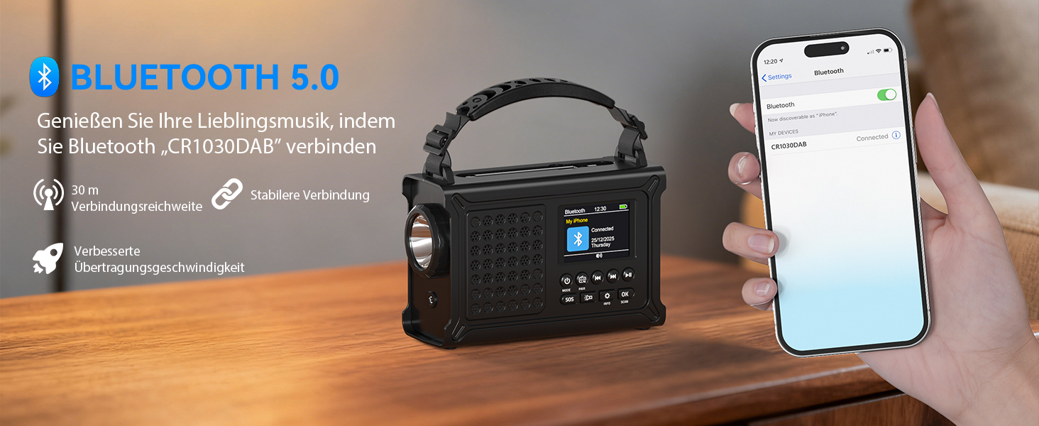 Радіоприймач Kurbelradio з DAB/DAB+/UKW, акумулятор 12000mAh, сонячна панель 8500mm², ручне радіо, Bluetooth 5.0, ліхтарик, ліхтар для читання, Outdoor, кемпінг, зелений (чорний)