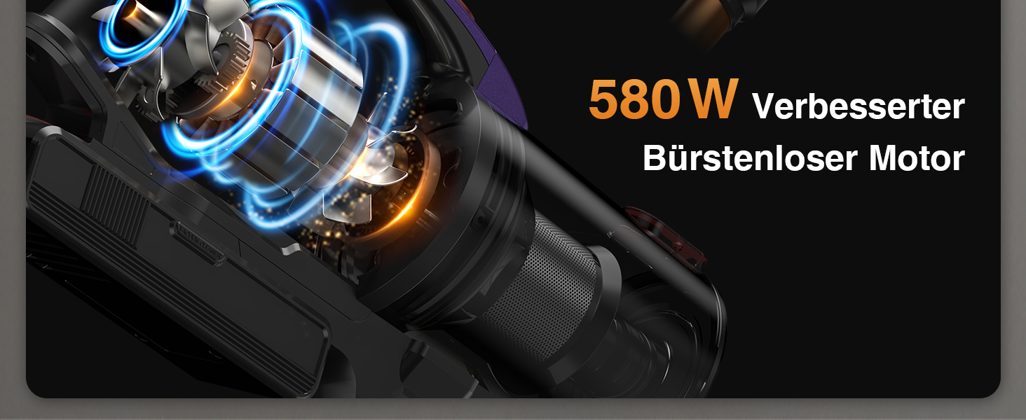 Бездротовий акумуляторний пилосос CHEBIO 580W з LED-дисплеєм, антизаплутувальною насадкою та потужністю 48000Pa. Підходить для прибирання підлоги, килима та шерсті тварин.