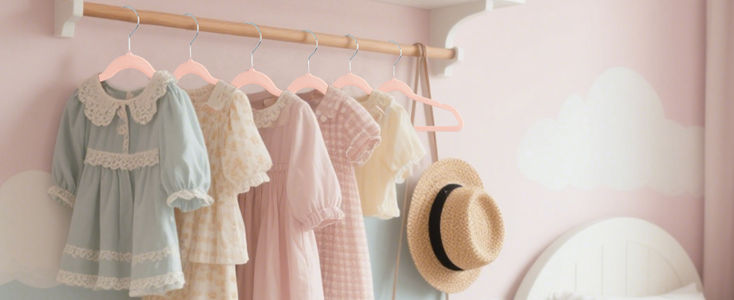 Дитячі вельветові вішалки ManGotree, 14 шт. Рожеві. Вішалки для одягу, плащів, костюмів, сорочок, штанів. 35 см, преміум-якість