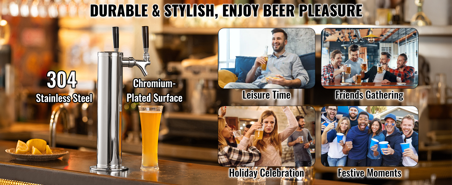 Набір для розливу пива VEVOR з двома кранами, з нержавіючої сталі, кегераторний бак для барів, пабів, ресторанів та свят