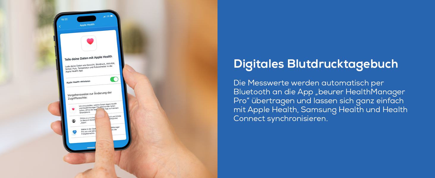 Тонометр Beurer BC 54 на зап'ясті з технологією Inflation, індикатор ризику, визначення аритмії, об'єм зап'ястя 13,5-21,5 см, з додатком, передача даних до Apple Health та ін. 2 x 60 місця для зберігання даних